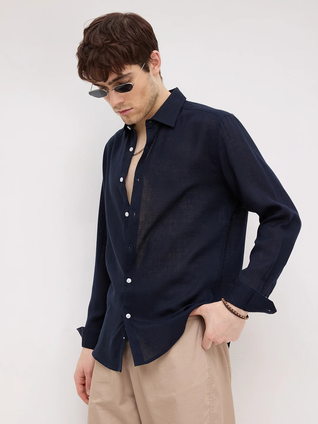 Luxe Navy Lyocell Fine Textured Shirt
