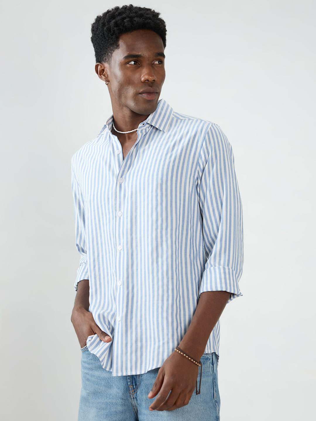 Blue Candy Striped Vacation Shirt