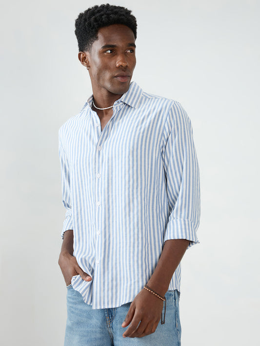 Blue Candy Striped Vacation Shirt