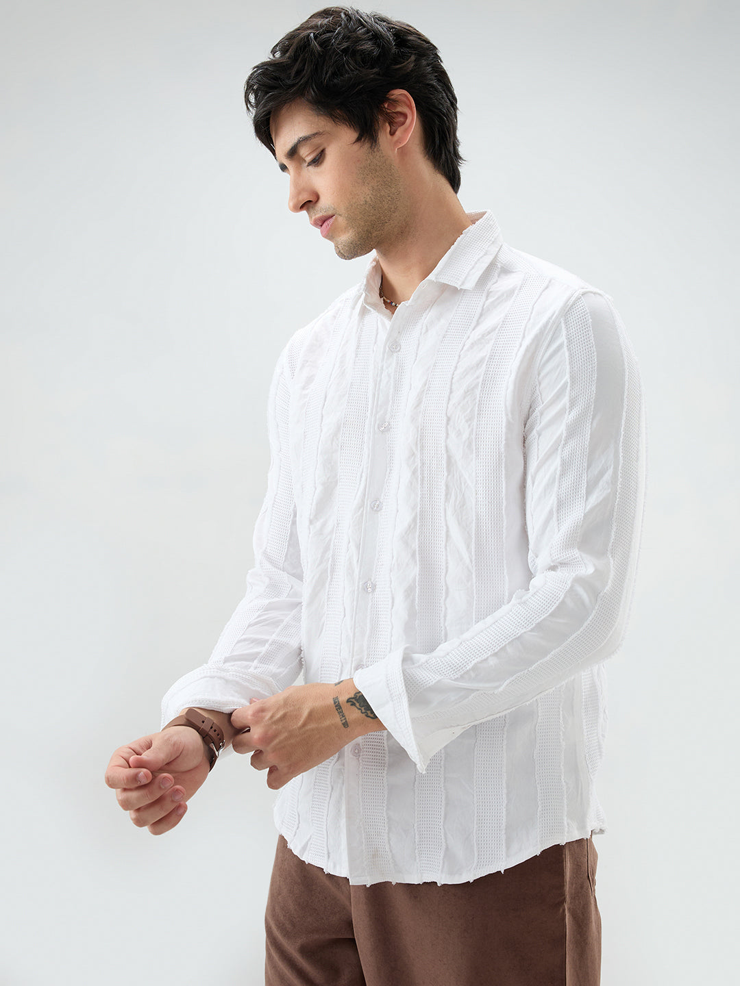 Arctic White Frayed Textured Shirt