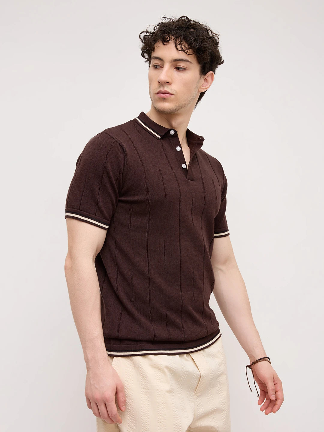 Espresso Ribline Polo Flat Knit T-Shirt