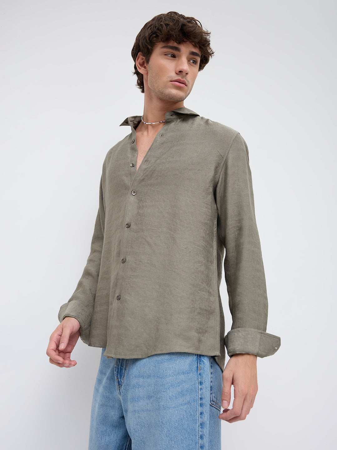 Luxe Olive Fine Frost Textured Shirt