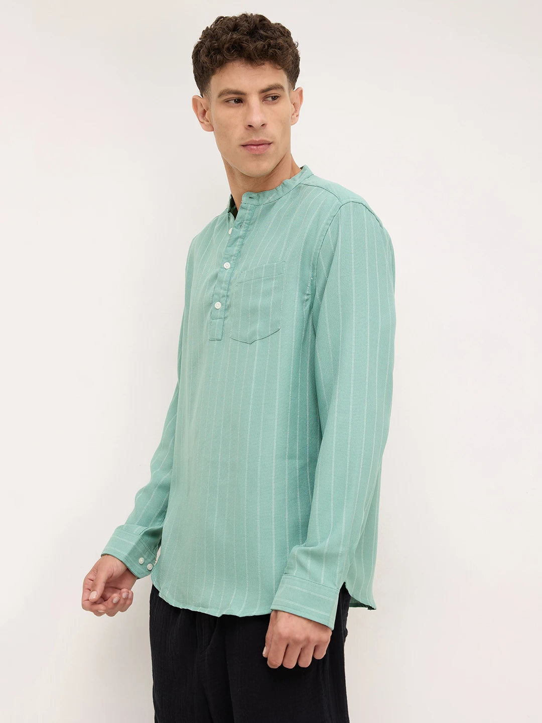 Fern Green Chalk Striped Kurta