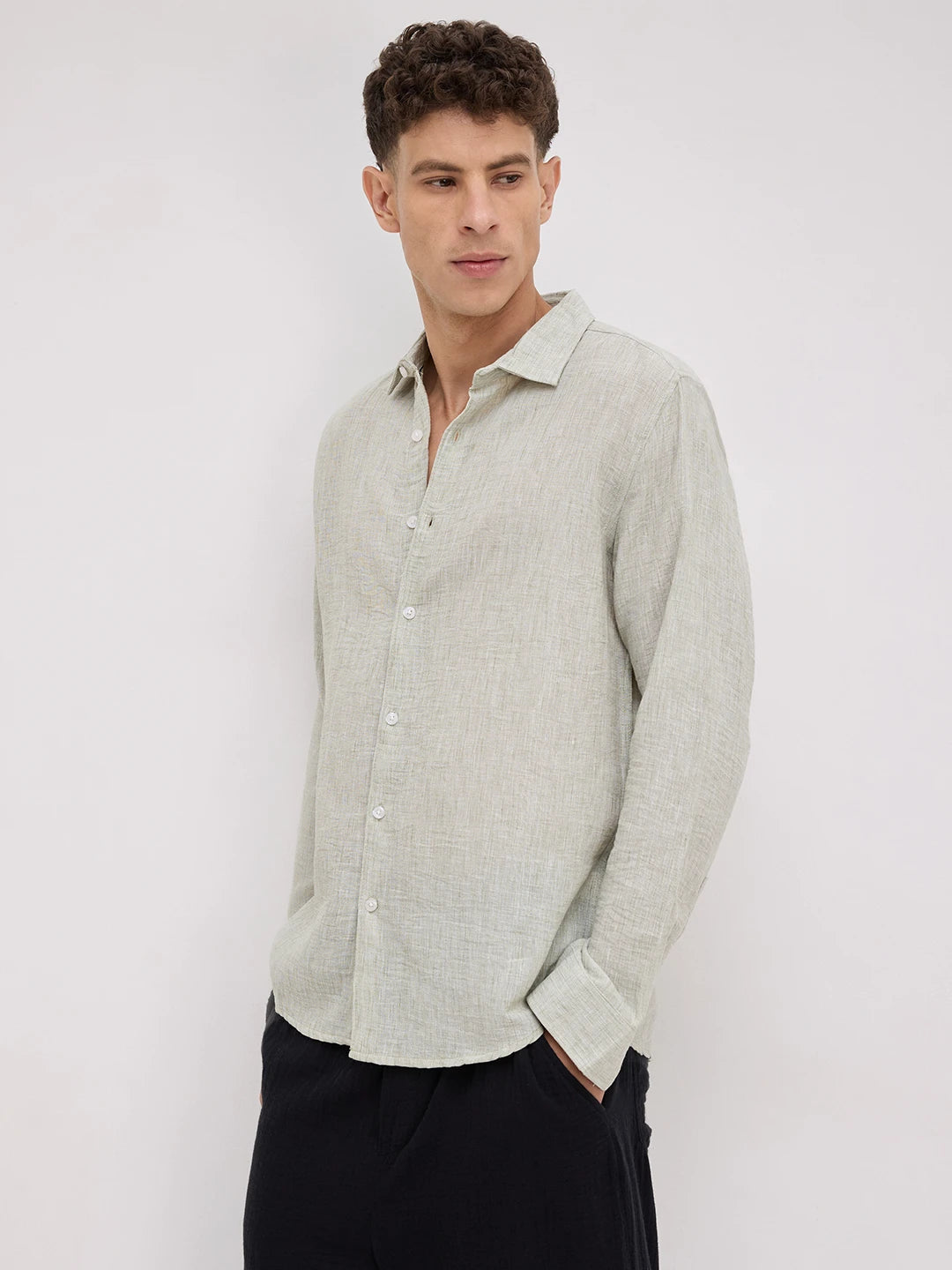 Moss Green Crinkled Textured Shirt