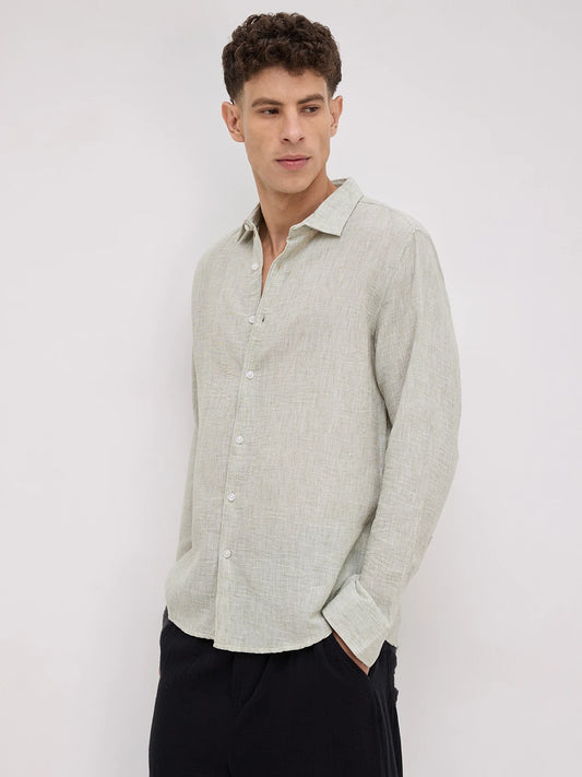 Moss Green Crinkled Textured Shirt