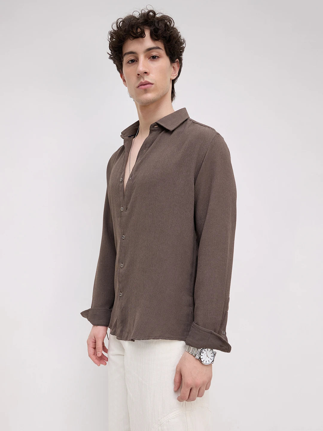 Crushed Warm Grey Textured Trail Shirt