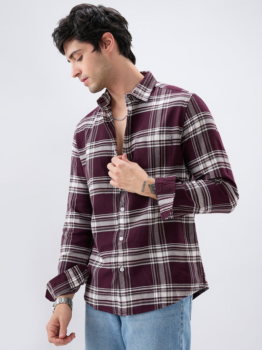 Vintage Deep Wine Plaid Checks Shirt