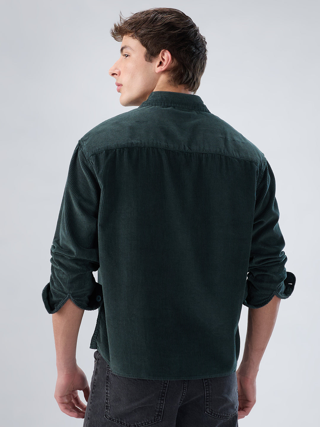 Sacremento Green Corduroy Boxy Fit Crop Shirt