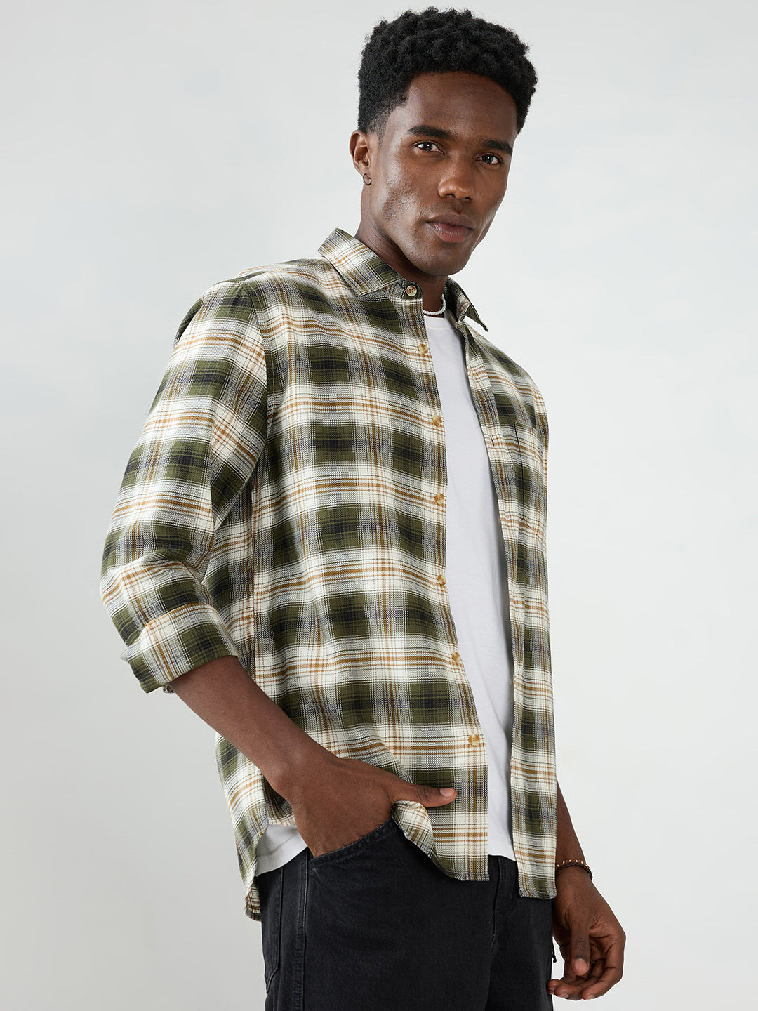 Premium Olive & White Crosscheck Shirt