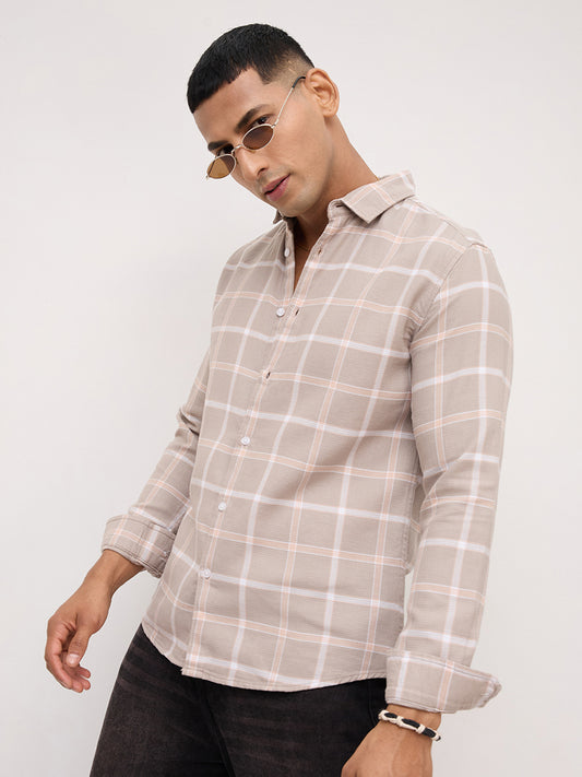 French Beige Block Checks Shirt