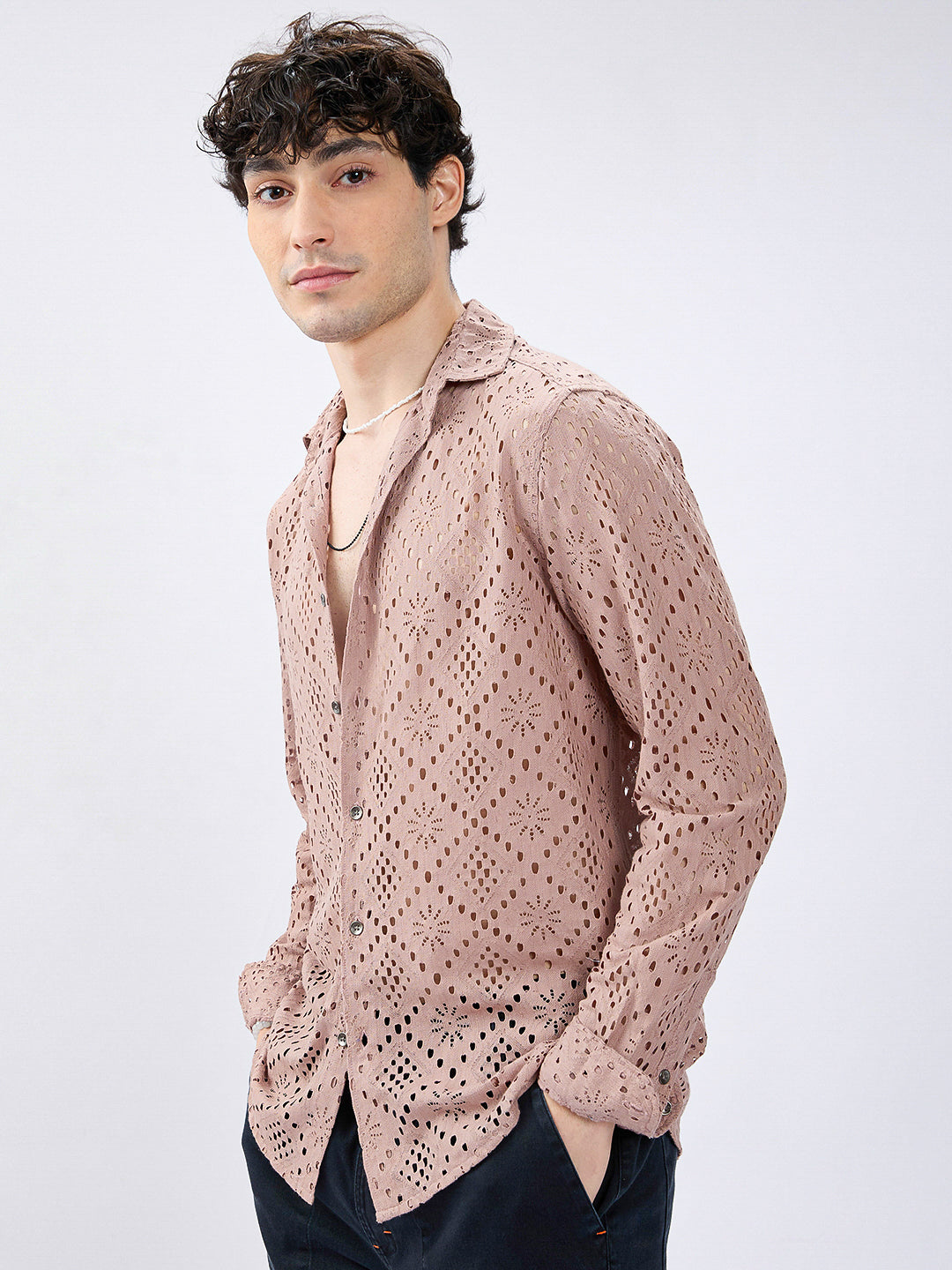 Fawn Beige Diamond Lacecarved Posh Shirt
