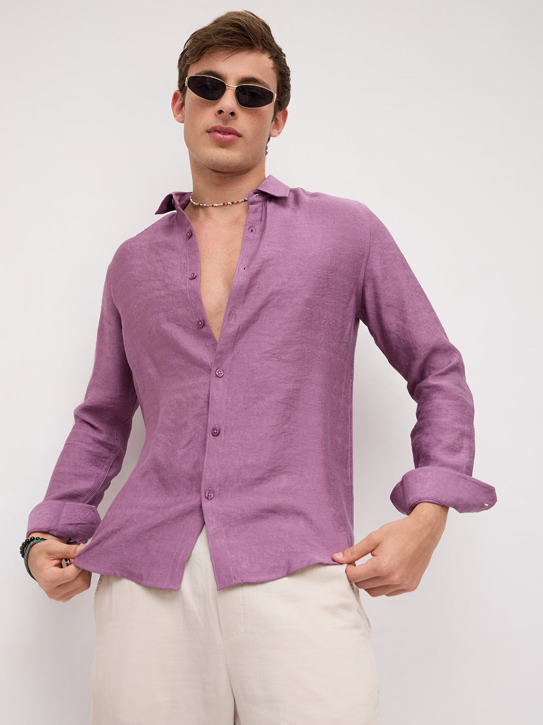 Heather Mauve Crinkled Shirt