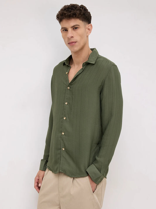 Refined Olive Streaky Emboss Shirt