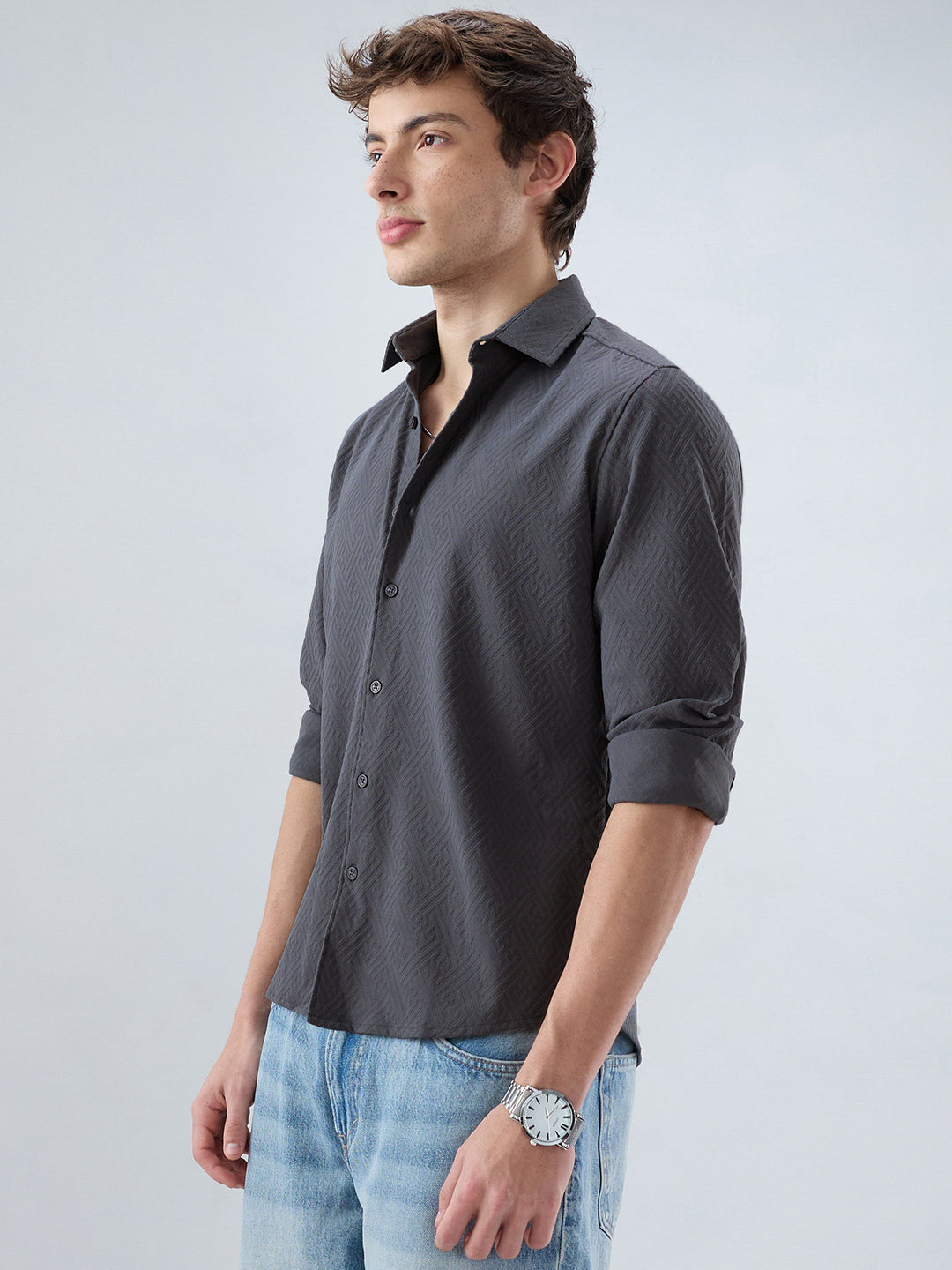 Grey Interlock Maze Weave Knitted Shirt