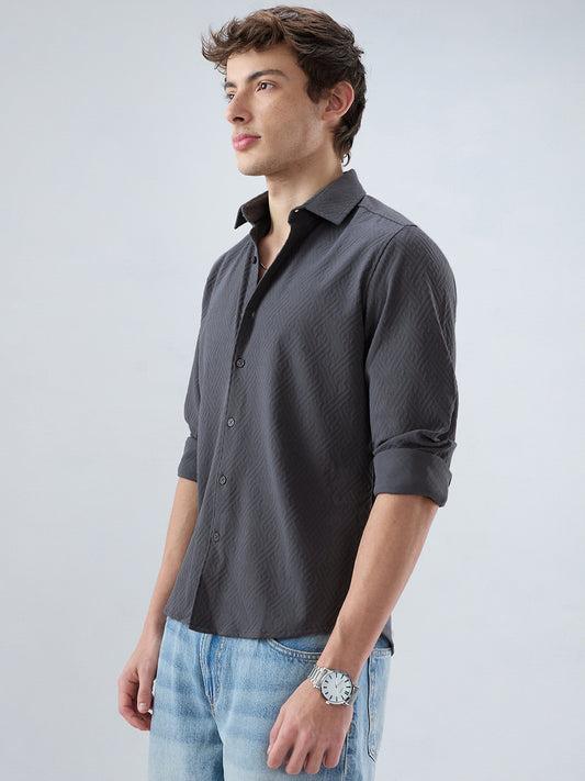 Grey Interlock Maze Weave Knitted Shirt