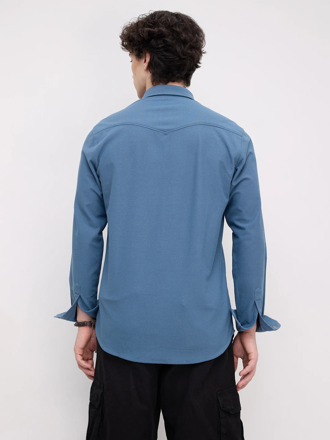 Cerulean Blue Twin Pocket Knitted Overshirt
