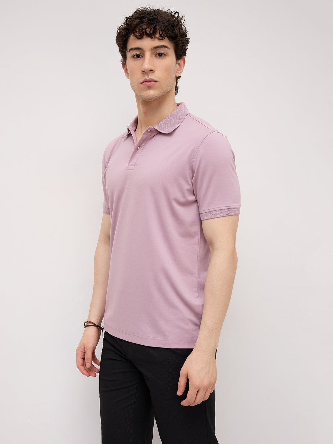 Muted Lilac Honeycomb Polo Knit T-Shirt