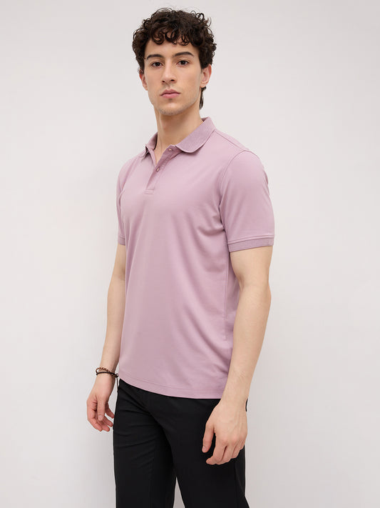Muted Lilac Honeycomb Polo Knit T-Shirt