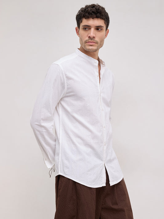 Snow White Seersucker Mandarin Shirt