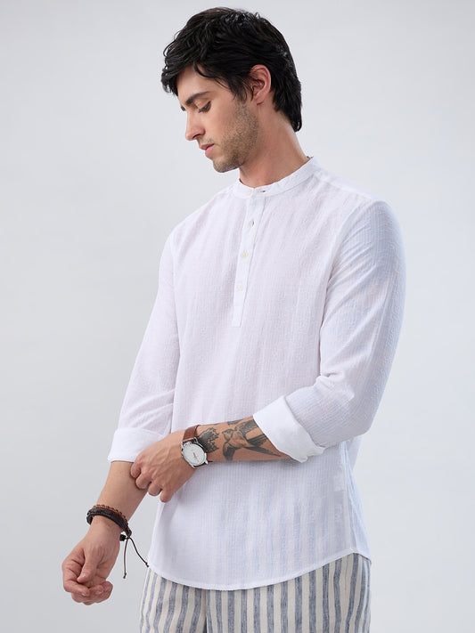 White Fine Weave Textured Kurta