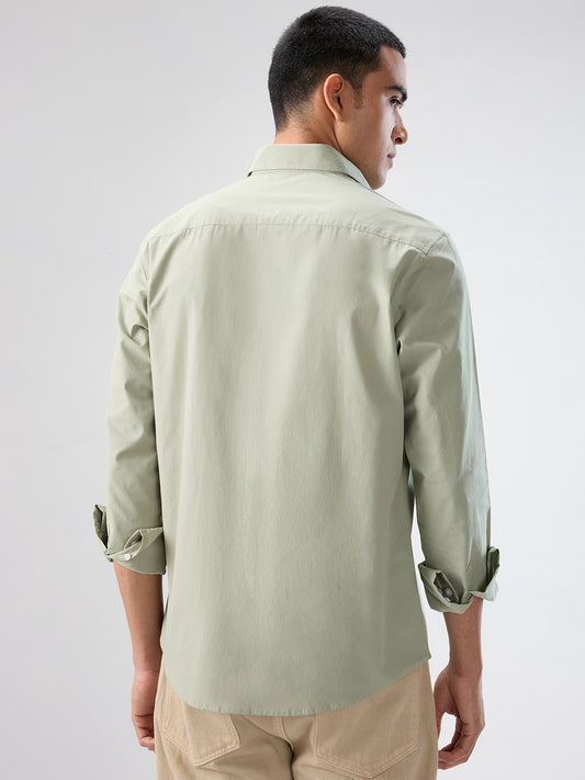 Plush Asparagus Green Peach Finish Poplin Shirt