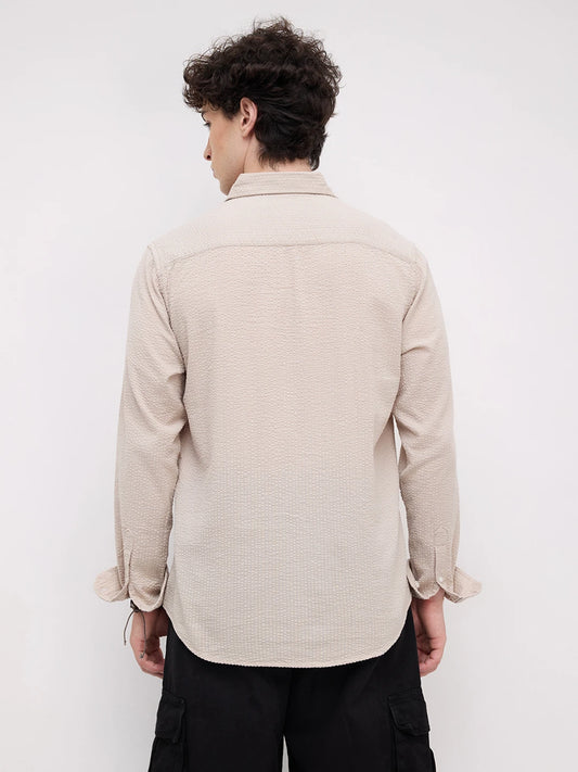 Pearl Beige Seersucker Textured Shirt