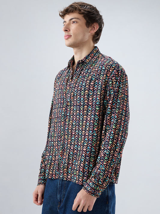 Ziya Shaam Multicolor Sequin Embroidered Oversized Polo Shirt