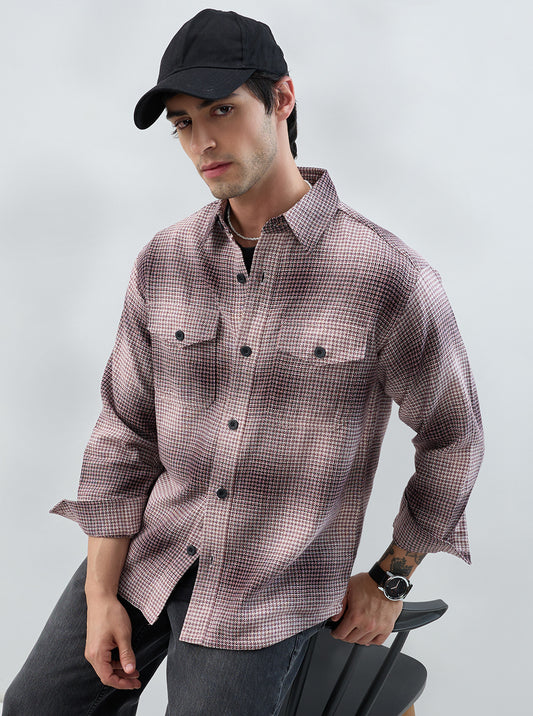 Old-School Red & Black Houndstooth Twin Pocket Flannel Shirt