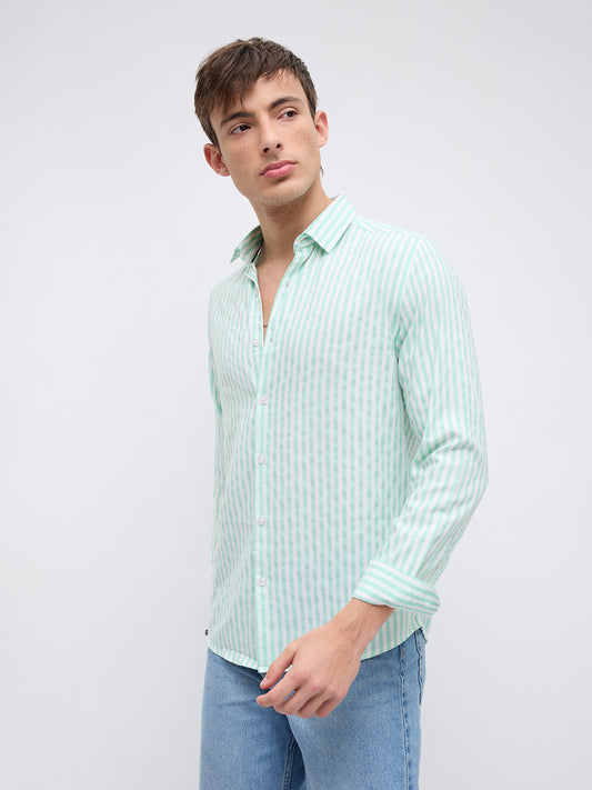 Mint Breeze Candy Striped Vacation Shirt