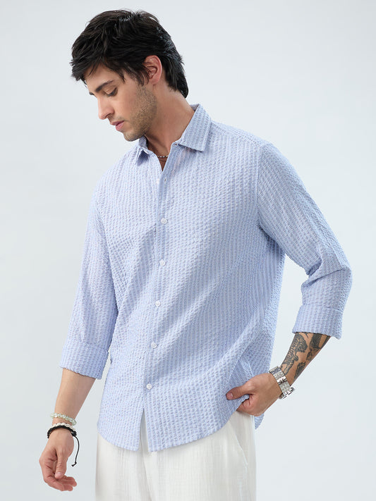 Frost White Azure Fine Striped Seersucker Shirt