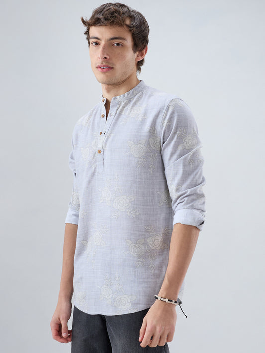 Artistic Grey Floral Printed Kurta