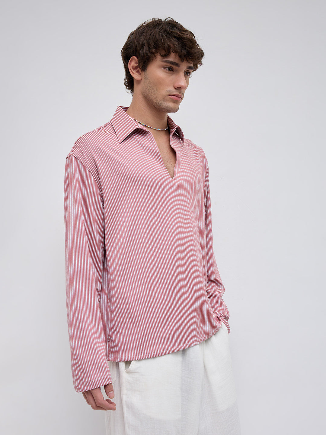 Signature Turkish Rose Rib Striped Oversized Polo Shirt
