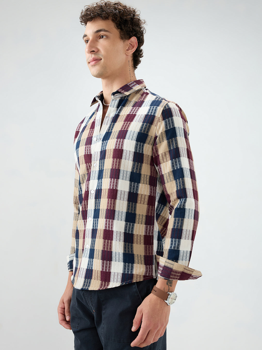 Premium Multicolor Block Checks Soft Textured Shirt