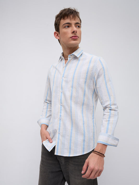 Blue Haze & Grey Vertical Stripe Shirt