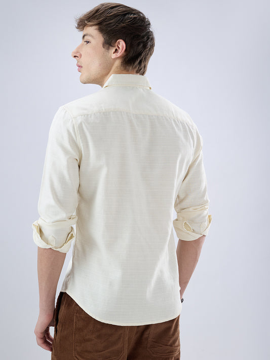 Pearl Cream Micro Grid Weave Textured Shirt
