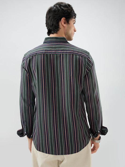 Olive & Navy Balanced Striped Shirt