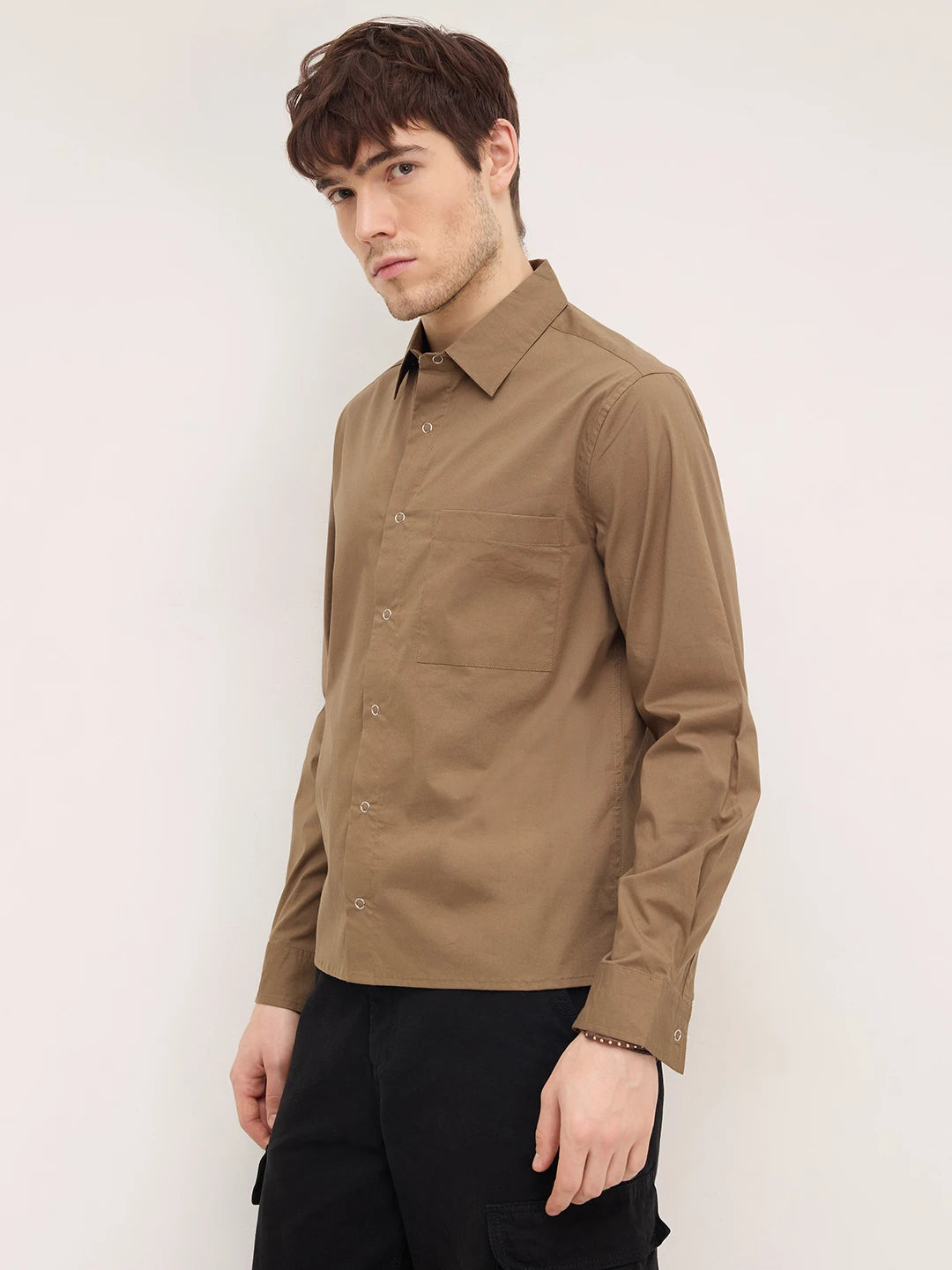 Luxe Deep Khaki Straight Hem Oversized Shirt
