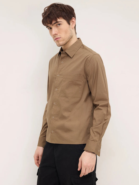 Luxe Deep Khaki Straight Hem Oversized Shirt
