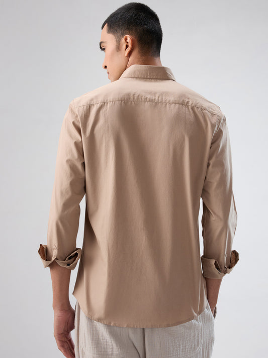 Solid Soft Khaki Beige Poplin Shirt