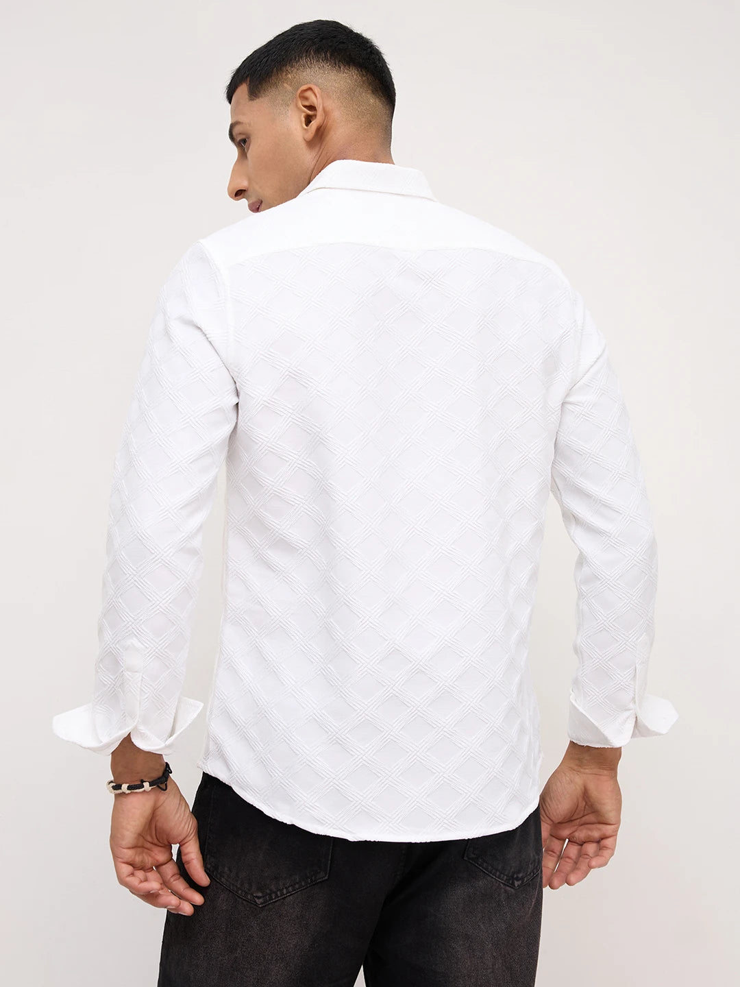 Snow White Diamond Weave Shirt
