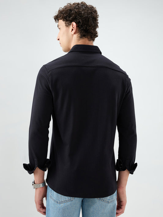 Elegant Black Knit Textured Shirt