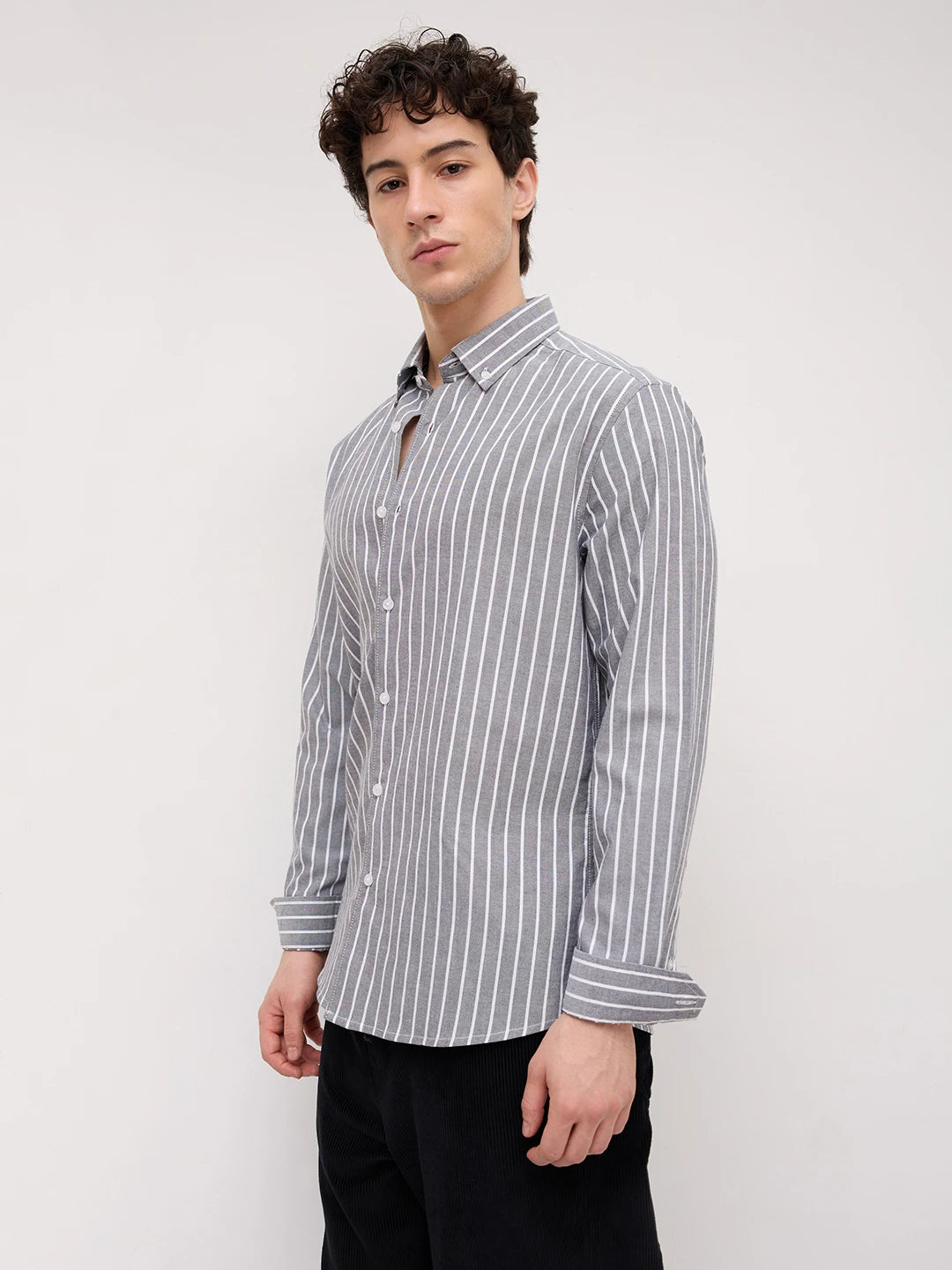 Monochrome Pinstripe Button-Down Collar Oxford Shirt