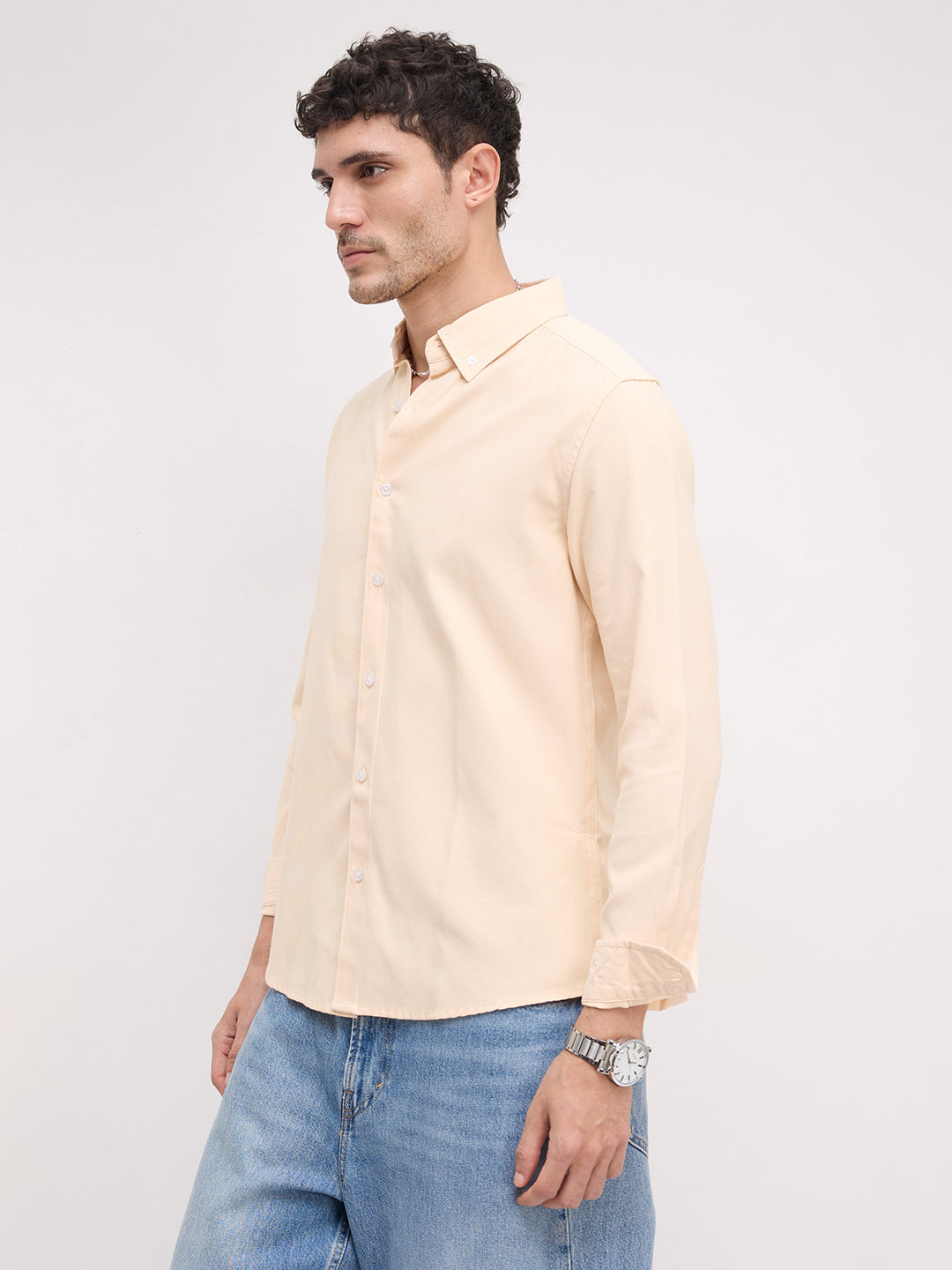 Solid Peach Smooth Finish Oxford Shirt