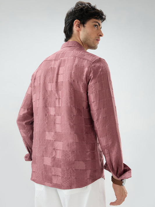 Wild Orchid Pink Block Checks Motif Embossed Shirt