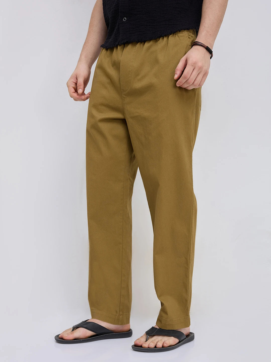 Solid Copper Brown Tapered Trousers