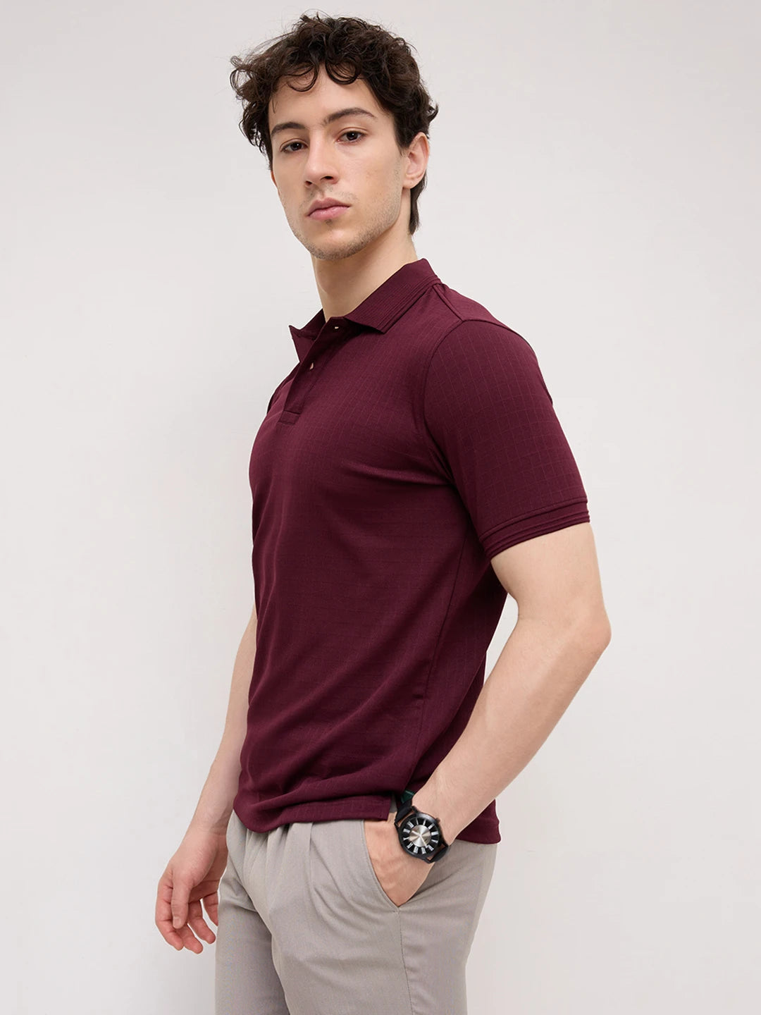 Elite Maroon Pinstripe Weave Polo Tee