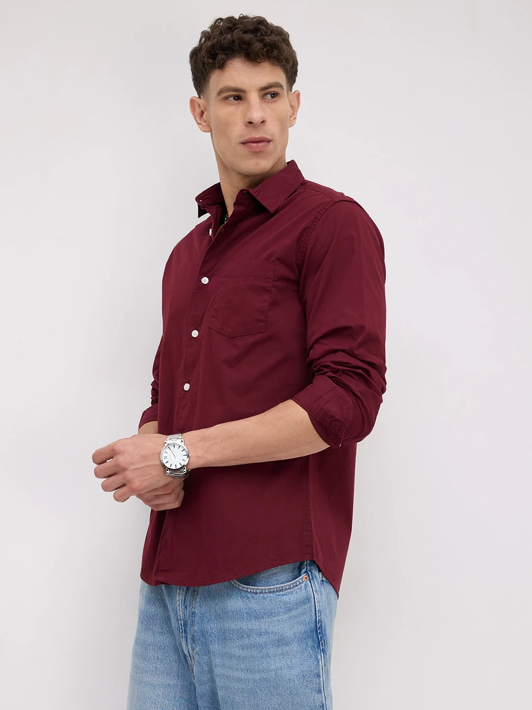 Classic Maroon Poplin Peach Finish Shirt