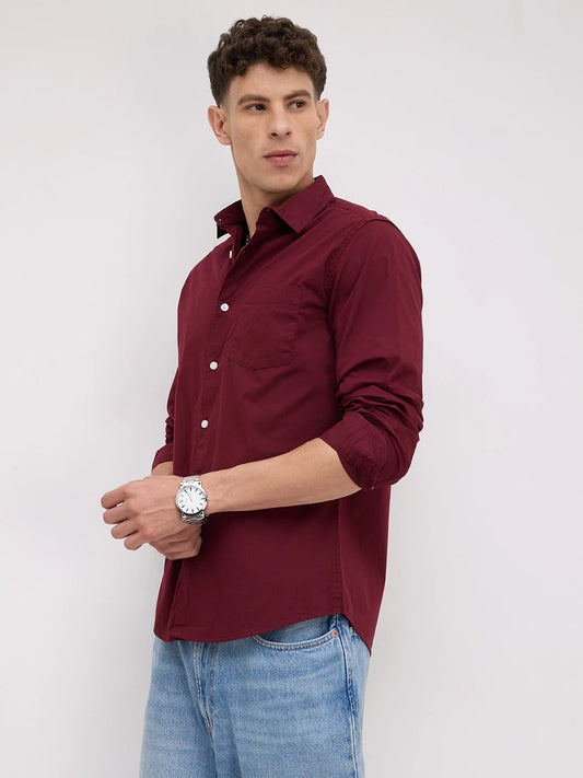 Classic Maroon Poplin Peach Finish Shirt