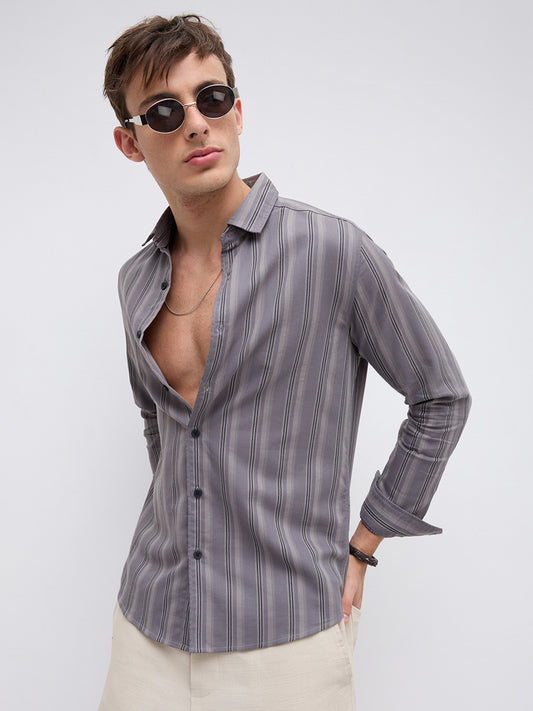 Slate Grey & Black Shadow Stripe Shirt