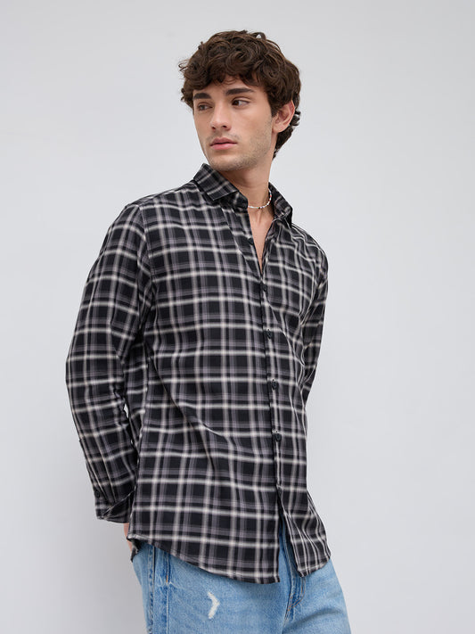 Black & Grey Tartan Checked Relaxed Shirt